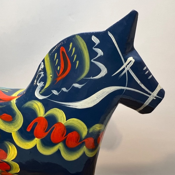 Nils Olsson Blue Dala Wood Swedish Horse 7” Inch Carved Hand Painted Vintage - Picture 11 of 16